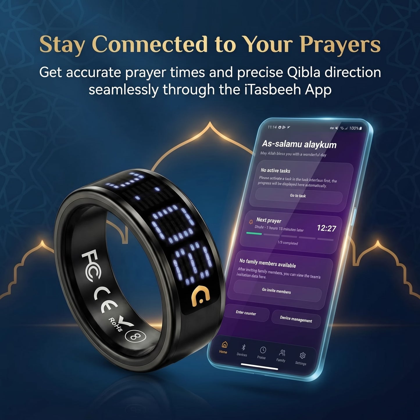 iTasbeeh Salam Ring SQ666（Ships within 7 to 15 days）