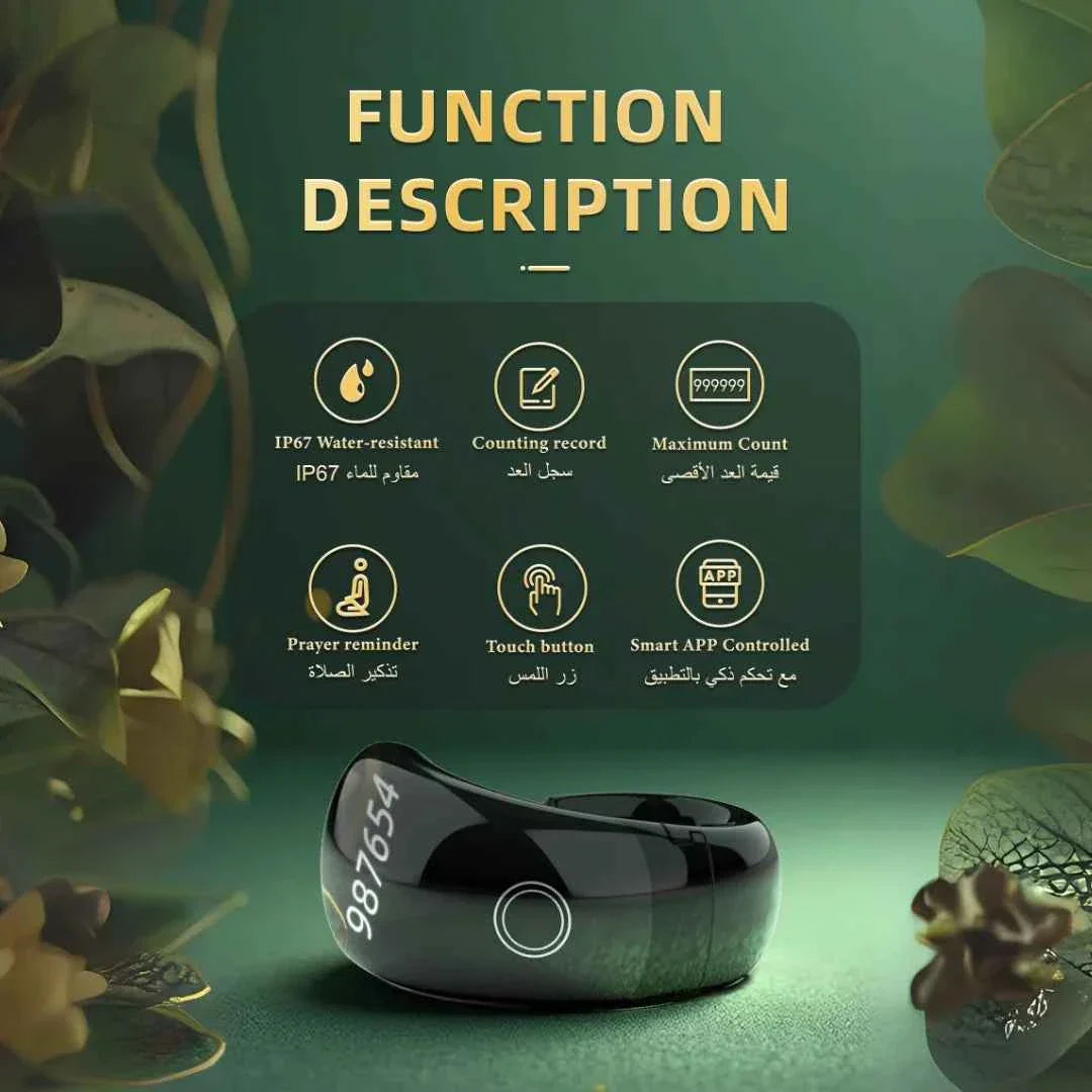 iTasbeeh SQ976 Smart Zikr Ring – Digital Tasbeeh Counter with Prayer-Reminder & App Sync