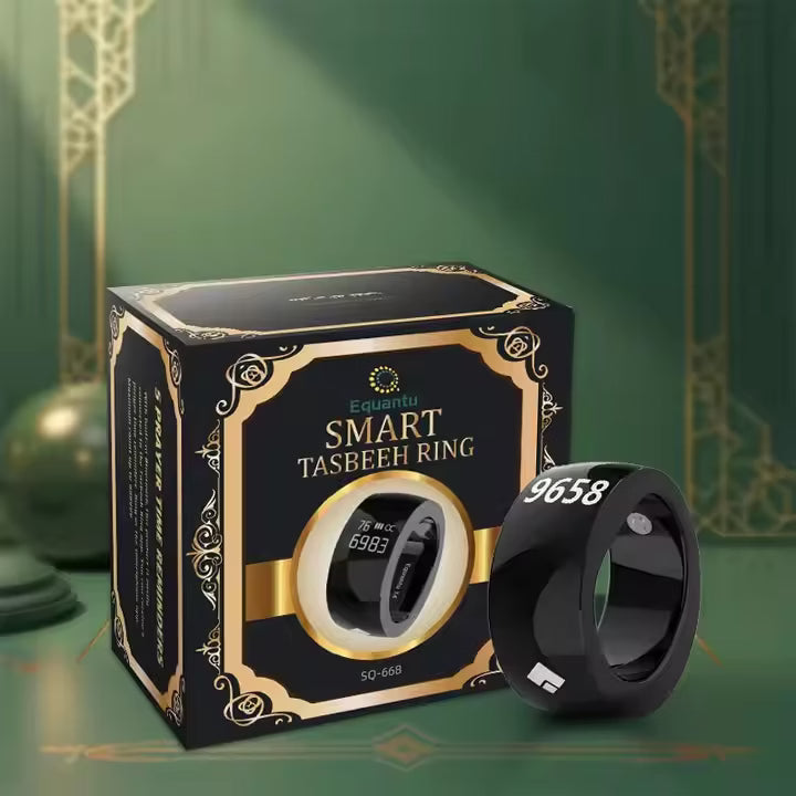 خاتم الذكر الذكي iTasbeeh SQ668 - عداد تسبيح رقمي مع تنبيهات الأذان ومزامنة التطبيقات