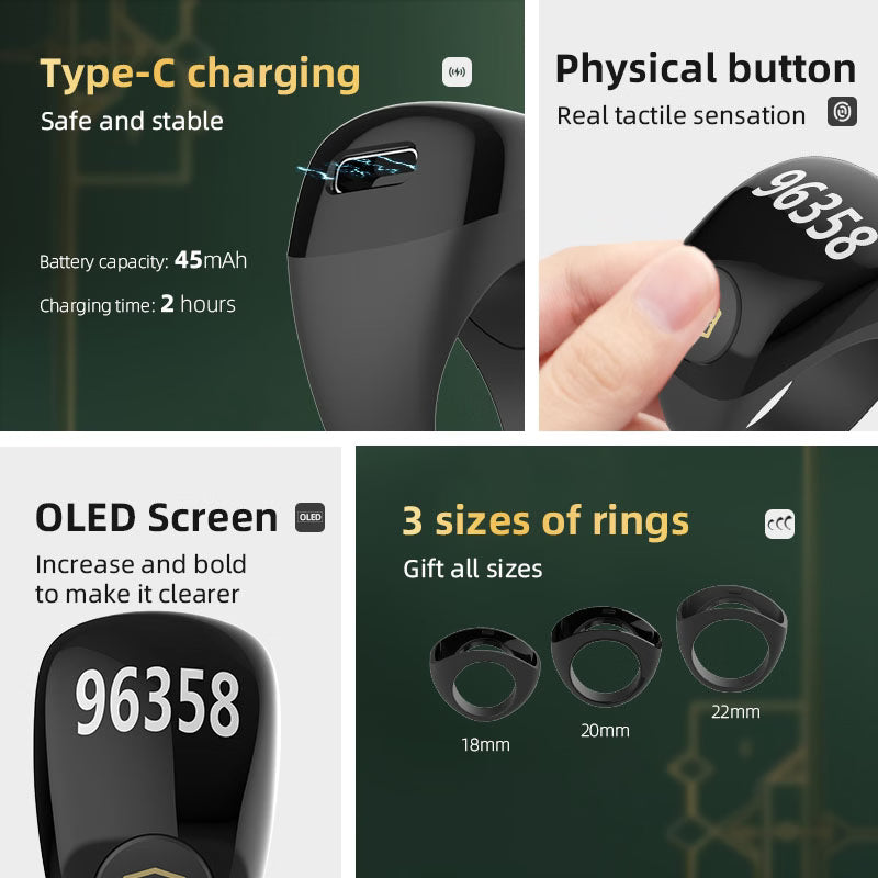 خاتم الذكر iTasbeeh QB809 – عداد تسبيح رقمي ذكي مع تنبيهات للصلاة