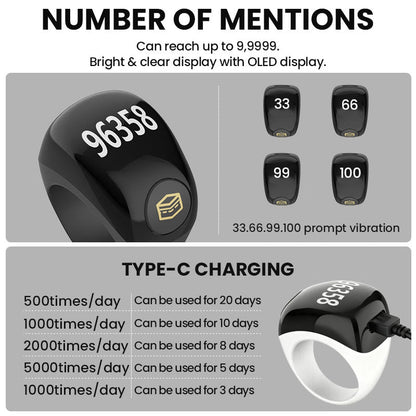 iTasbeeh QB809 Zikr Ring – Smart Digital Tasbeeh Counter with Prayer Alerts